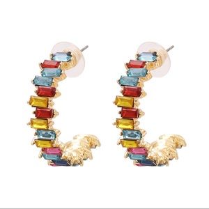 🌵 Geometric C-Shaped Gemstone Hoop Earrings